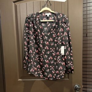 Morgan Taylor Black and Pink Floral Blouse